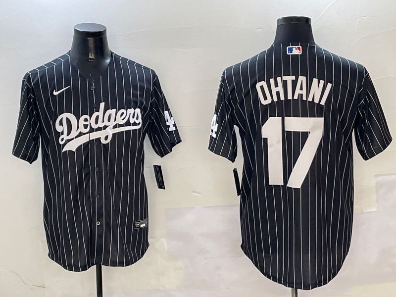 Men Los Angeles Dodgers 17 Ohtani Black Stripe Jointly Name 2025 Nike MLB Jersey style 1
